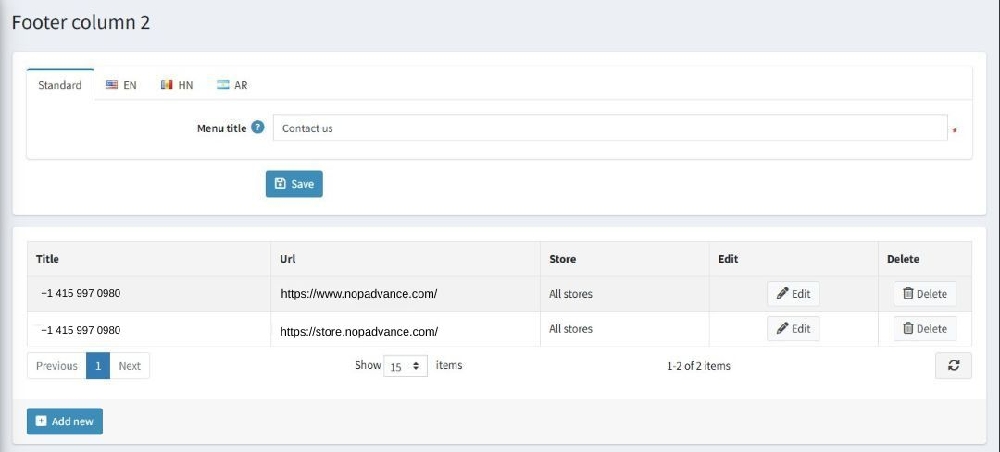 configure footer column kudo theme
